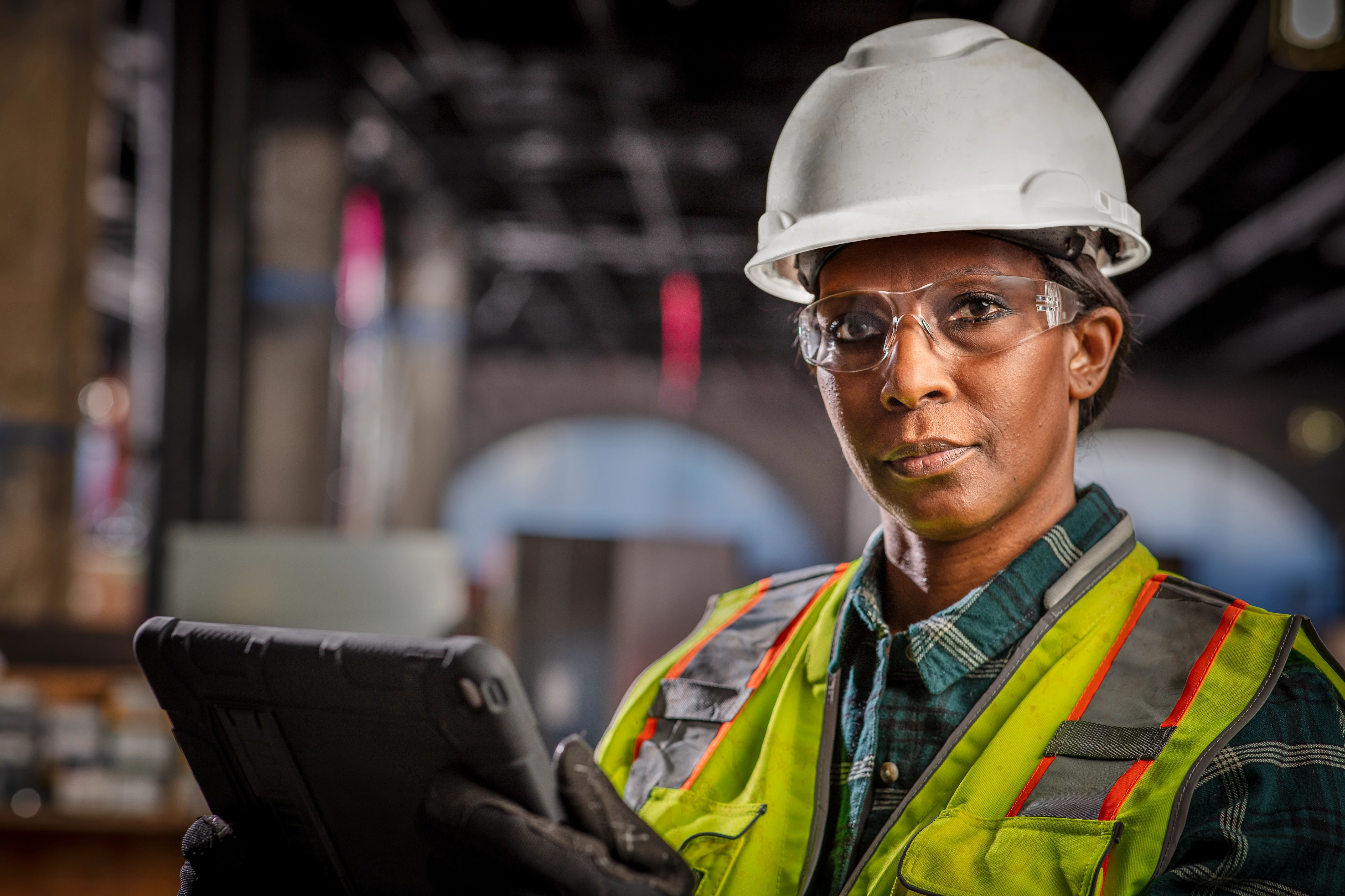 Construction worker with tablet