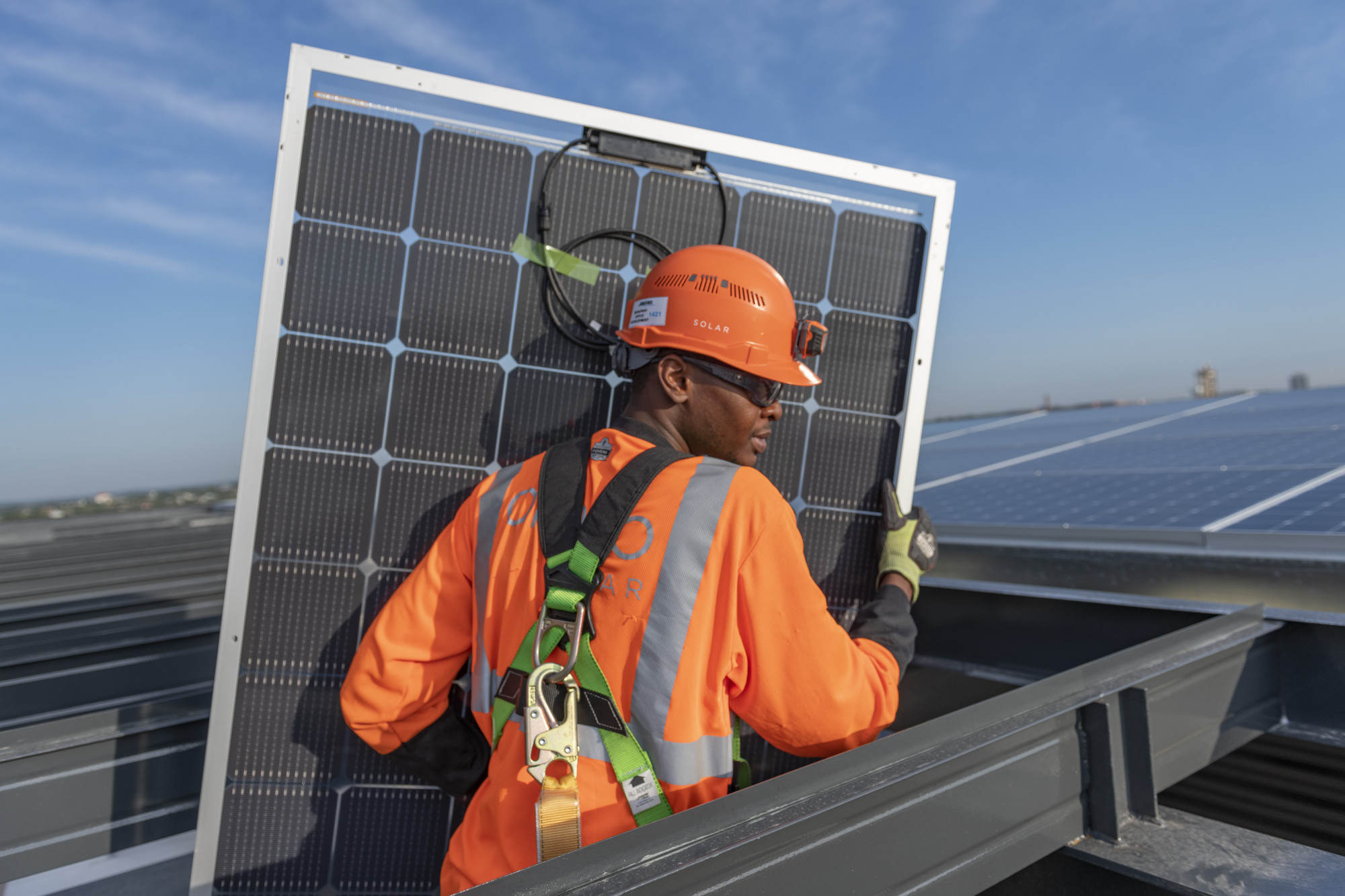 Man with solar panel