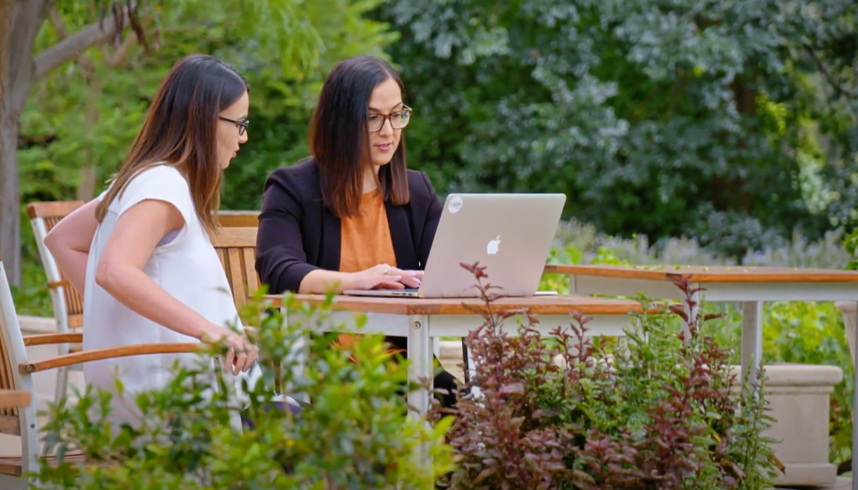 Nicole and Rebecca at work