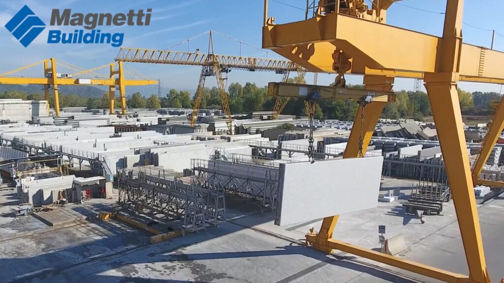 Precast concrete in outside storage yard with cranes