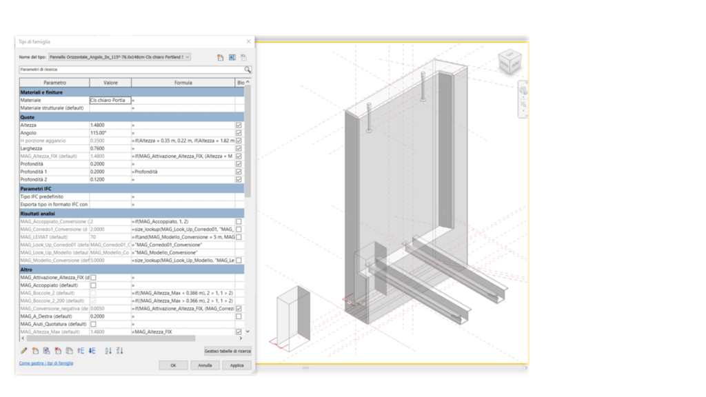 Screenshot of precast element configuration