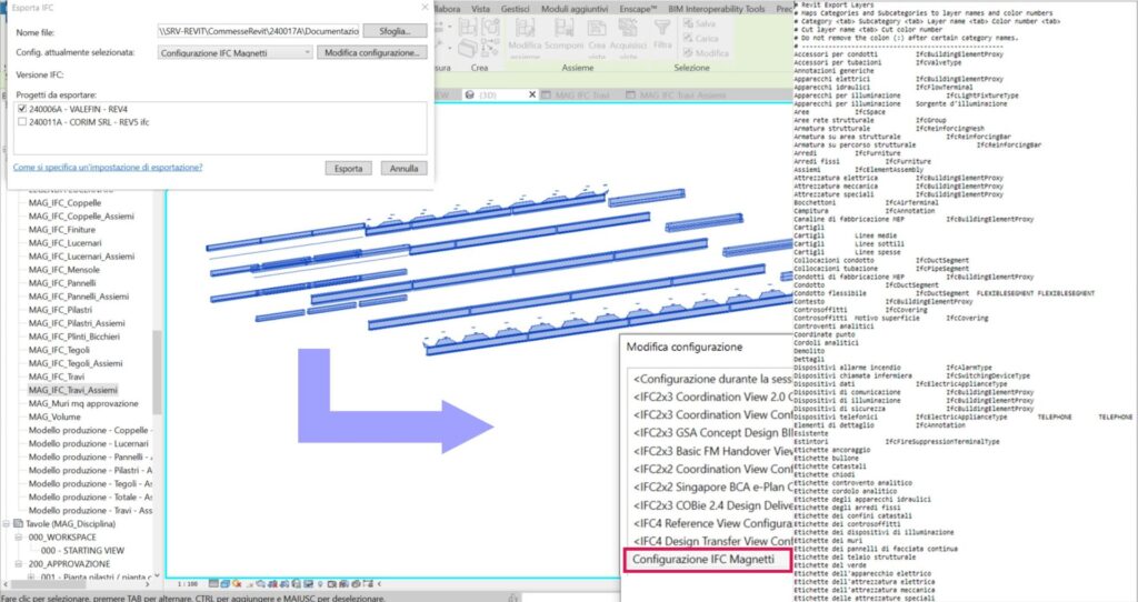 Screenshot of custom IFC export settings