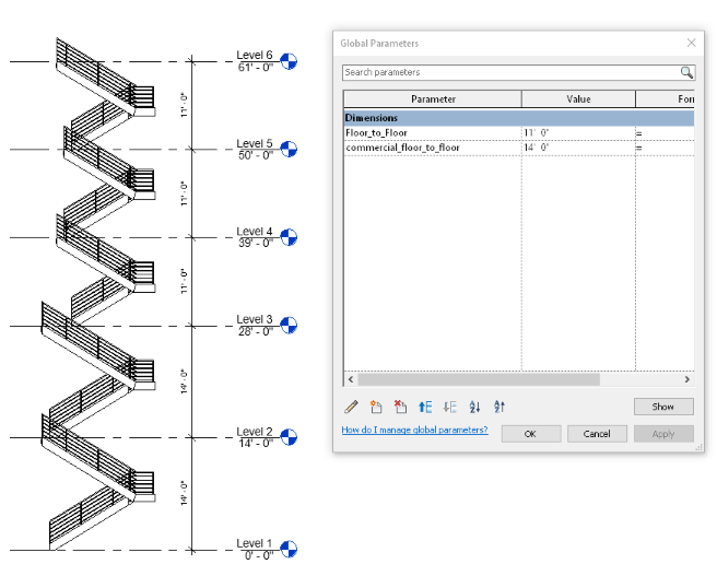 Stair tool and global parameter