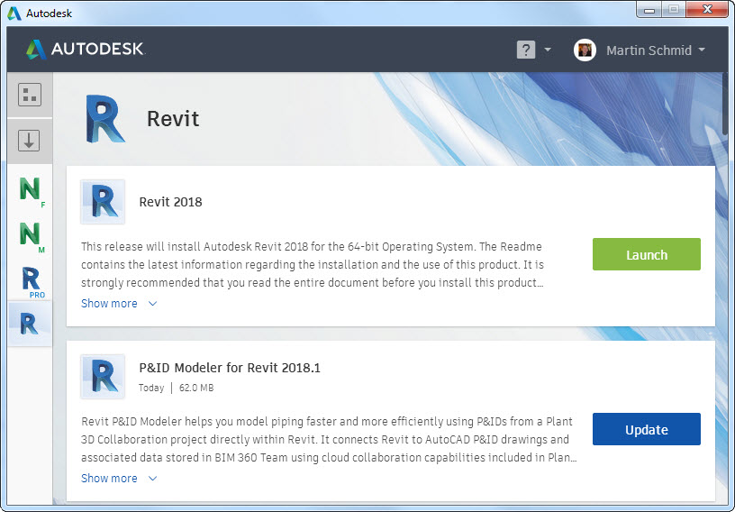 view of Autodesk Account page with Revit and P&ID Modeler