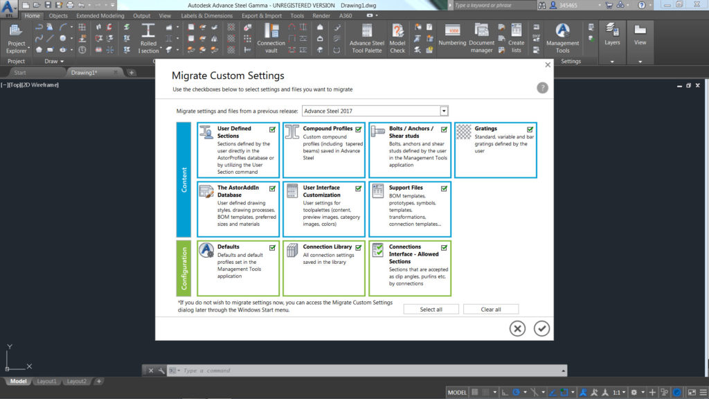 Advance Steel 2018 - Migrate Custom Settings