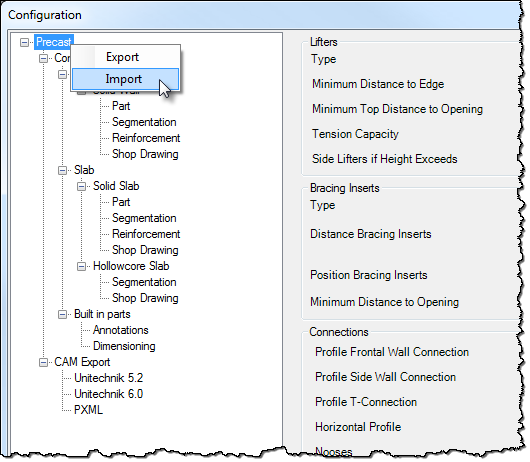 The Configuration settings can be imported or exported via XML files 