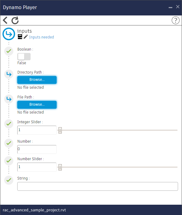 Dynamo player core inputs