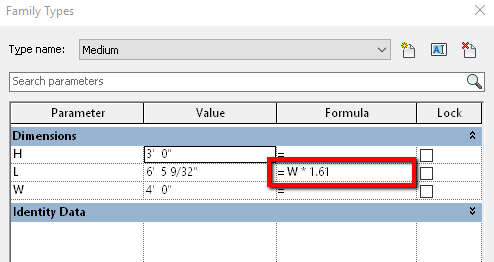 Revit families formulas