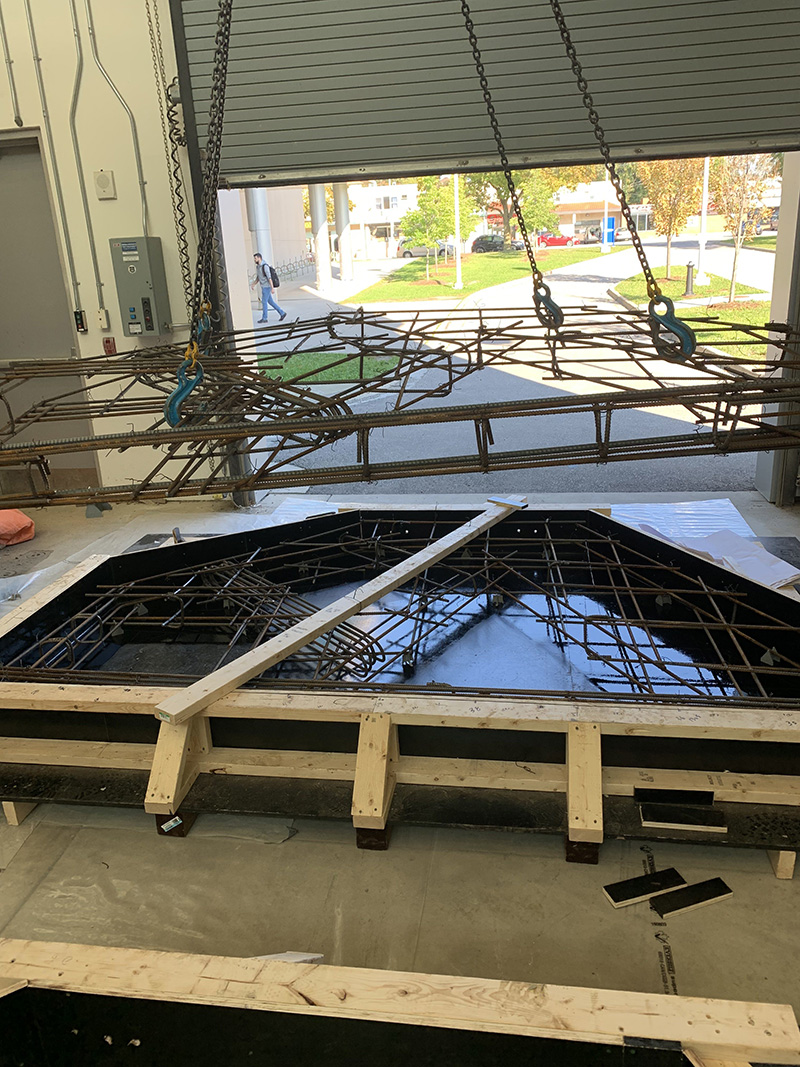 Photo taken from the University of Windsor (Ontario, Canada) where 1:1 fabrication tests of the geometry and rebar are being created for physical testing.