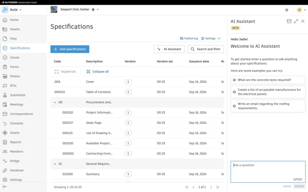 Autodesk Assistant in Autodesk Construction Cloud screenshot