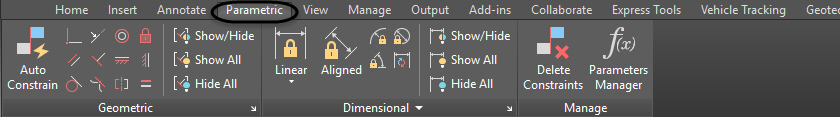 AutoCAD Parametric Ribbon