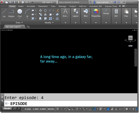 AutoCAD Star Wars Introductory Crawl