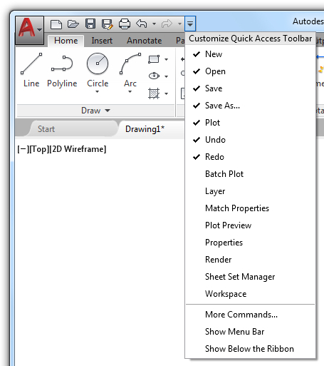 Basic AutoCAD Customization Quick Access Toolbar: Customize menu of the QAT