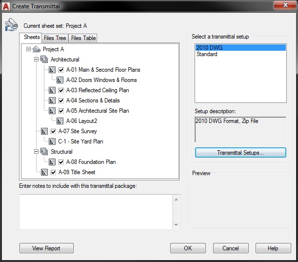 AutoCAD Sheet Sets Transmittal