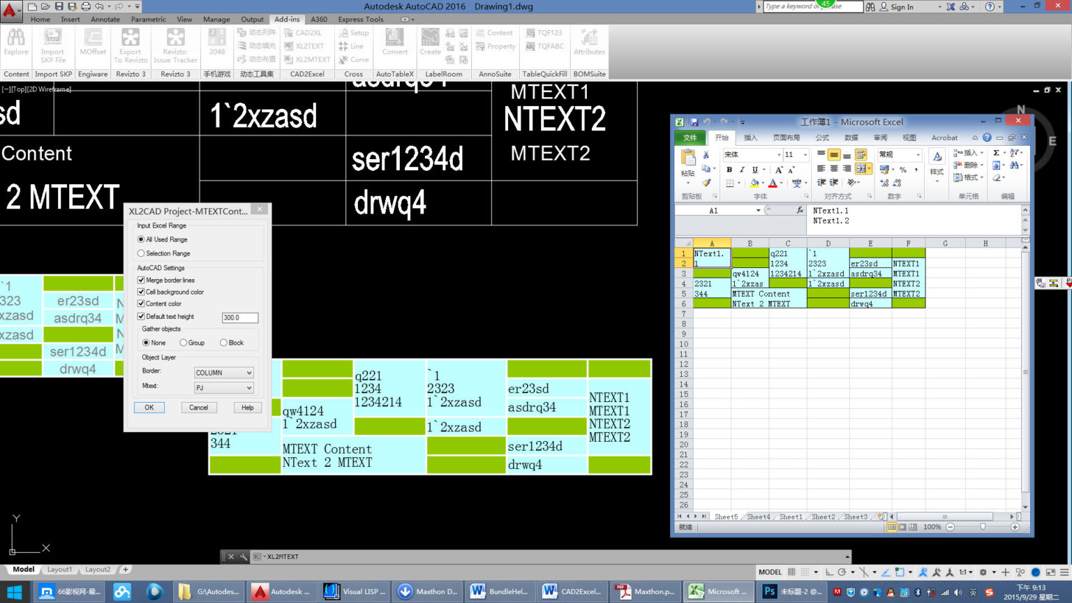 how to add excel into autocad