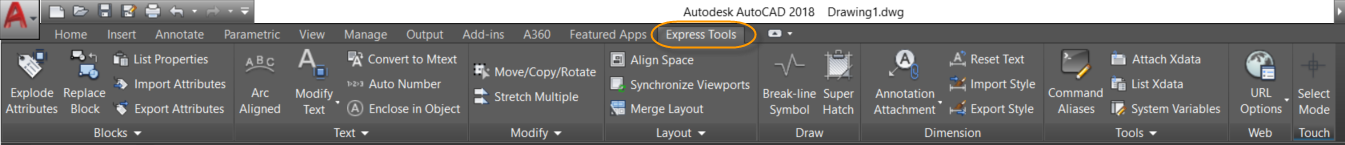 AutoCAD Express Tools Ribbon