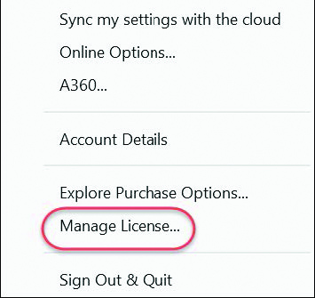 License Manager Dropdown