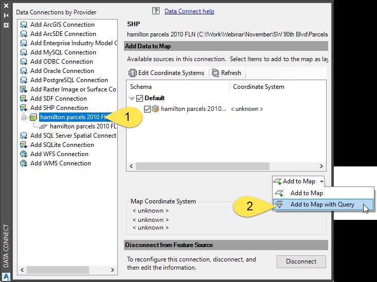 Data Connect Palatte AutoCAD Map 3D Toolset