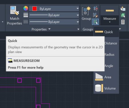 Quick Measure AutoCAD 2020