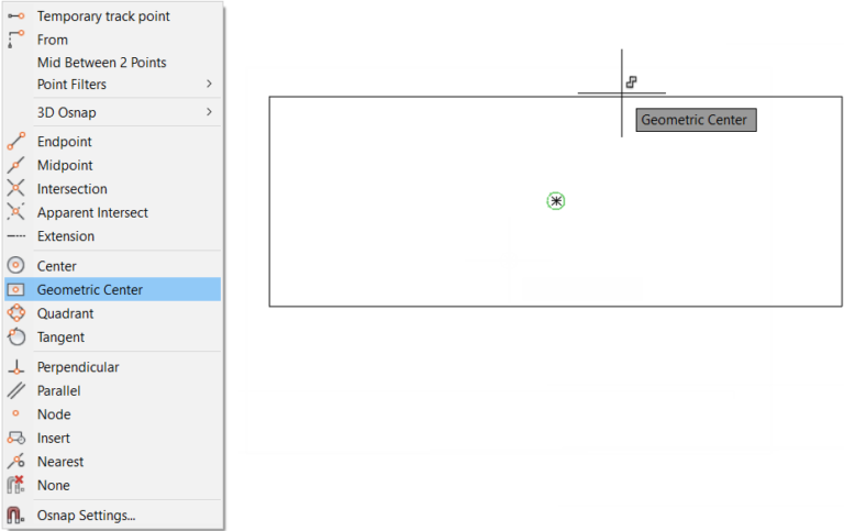 how to find the center of a shape in autocad