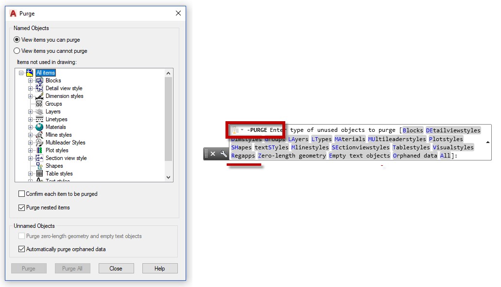 AutoCAD purge