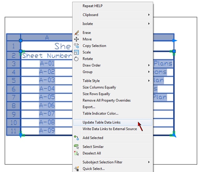 Update Sheet List Table AutoCAD