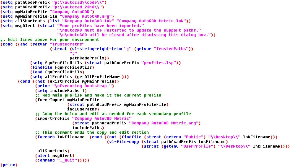 AutoCAD bootstrap.lsp code as formatted in the Visual LISP® editor.