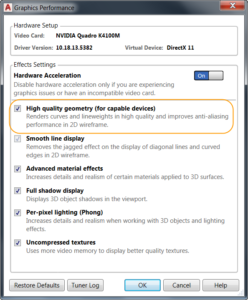 Graphics Performance dialog box.