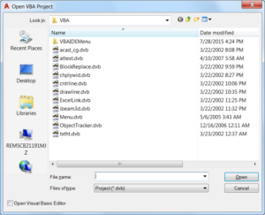 AutoCAD 2017 - Open VBA Project dialog box.