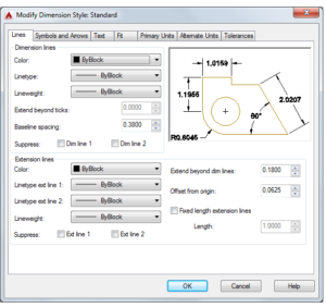 AutoCAD Dimensions dialog box