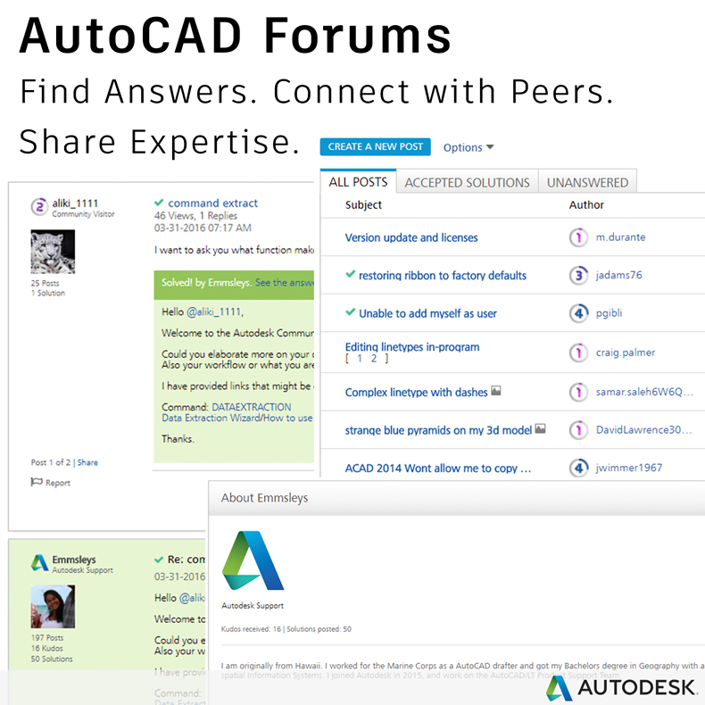 AutoCAD Forums slogan: Find Answers. Connect with Peers. Share Expertise.