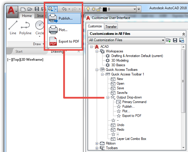 Basic AutoCAD Customization Quick Access Toolbar: Grouping related tools under a drop-down menu