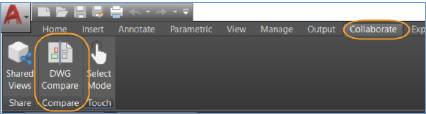 AutoCAD DWG Compare: Collaborate ribbon tab