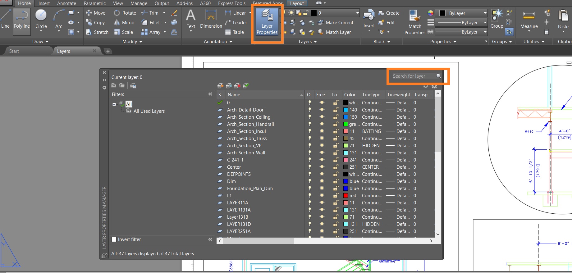 layer manager AutoCAD