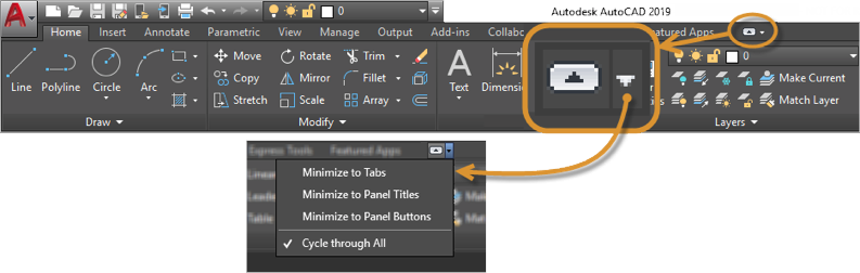 Small Controls in AutoCAD: Ribbon