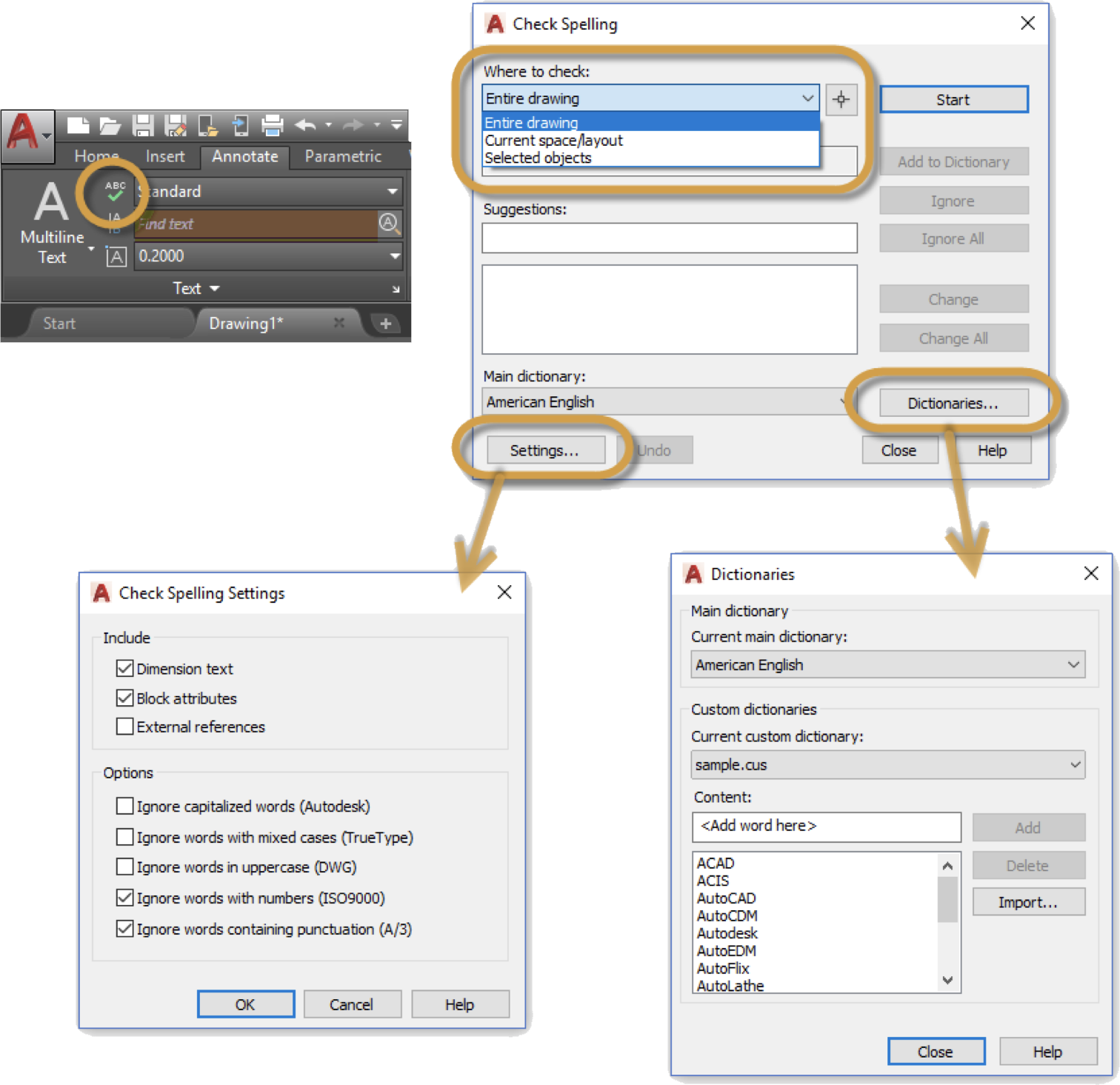 Editing Text in AutoCAD: Spell Check