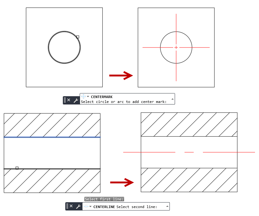 select center marks centerlines AutoCAD