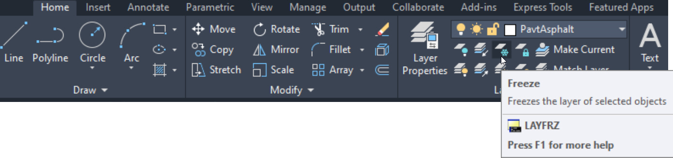 Layer Freeze AutoCAD