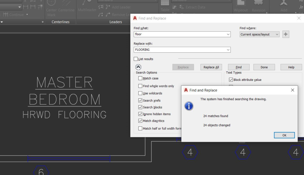 Find and Replace AutoCAD results