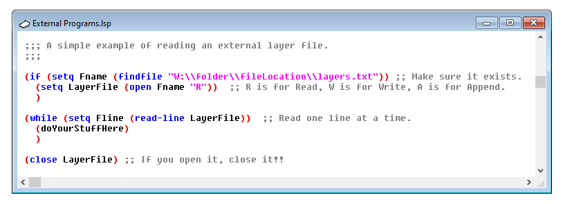 AutoLISP external layers