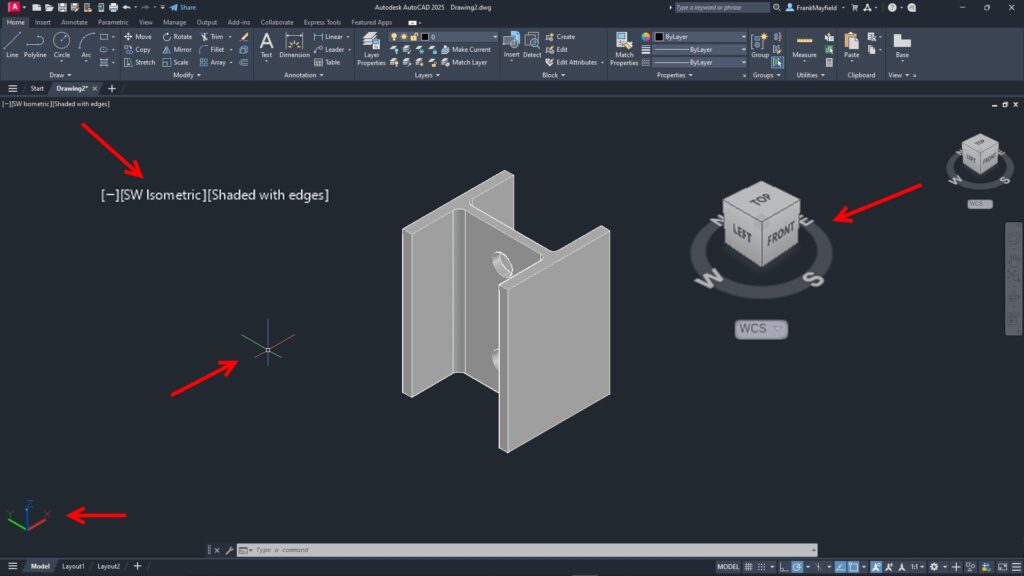 Screenshot of 3D part with AutoCAD Viewport Controls