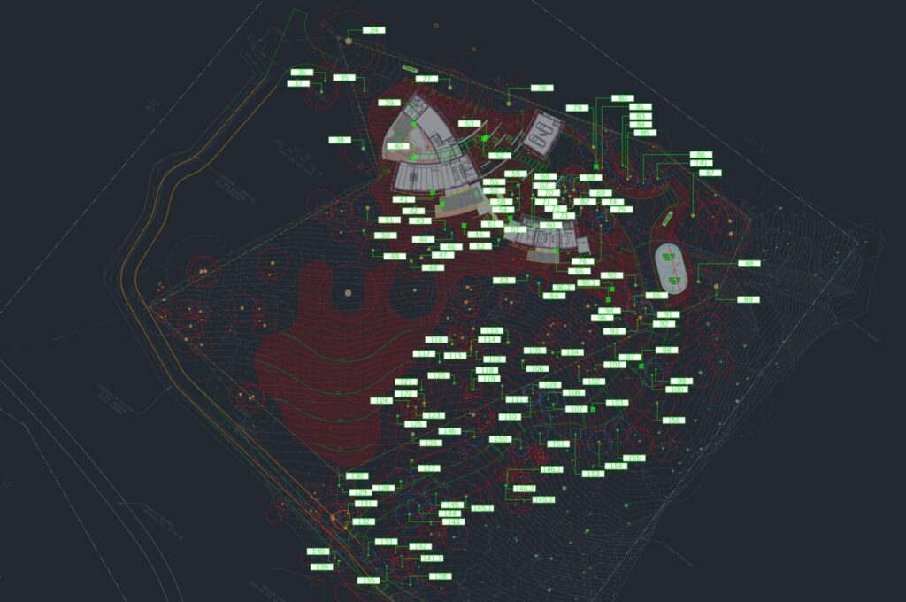 Screenshot of tree protection plan in AutoCAD.