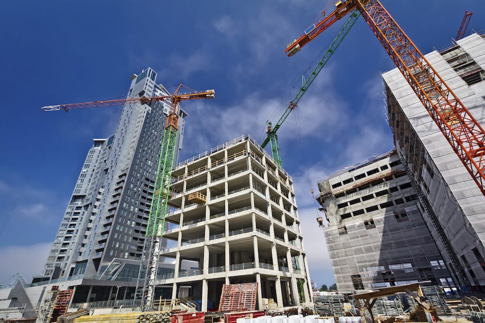 Highrise buildings under construction.