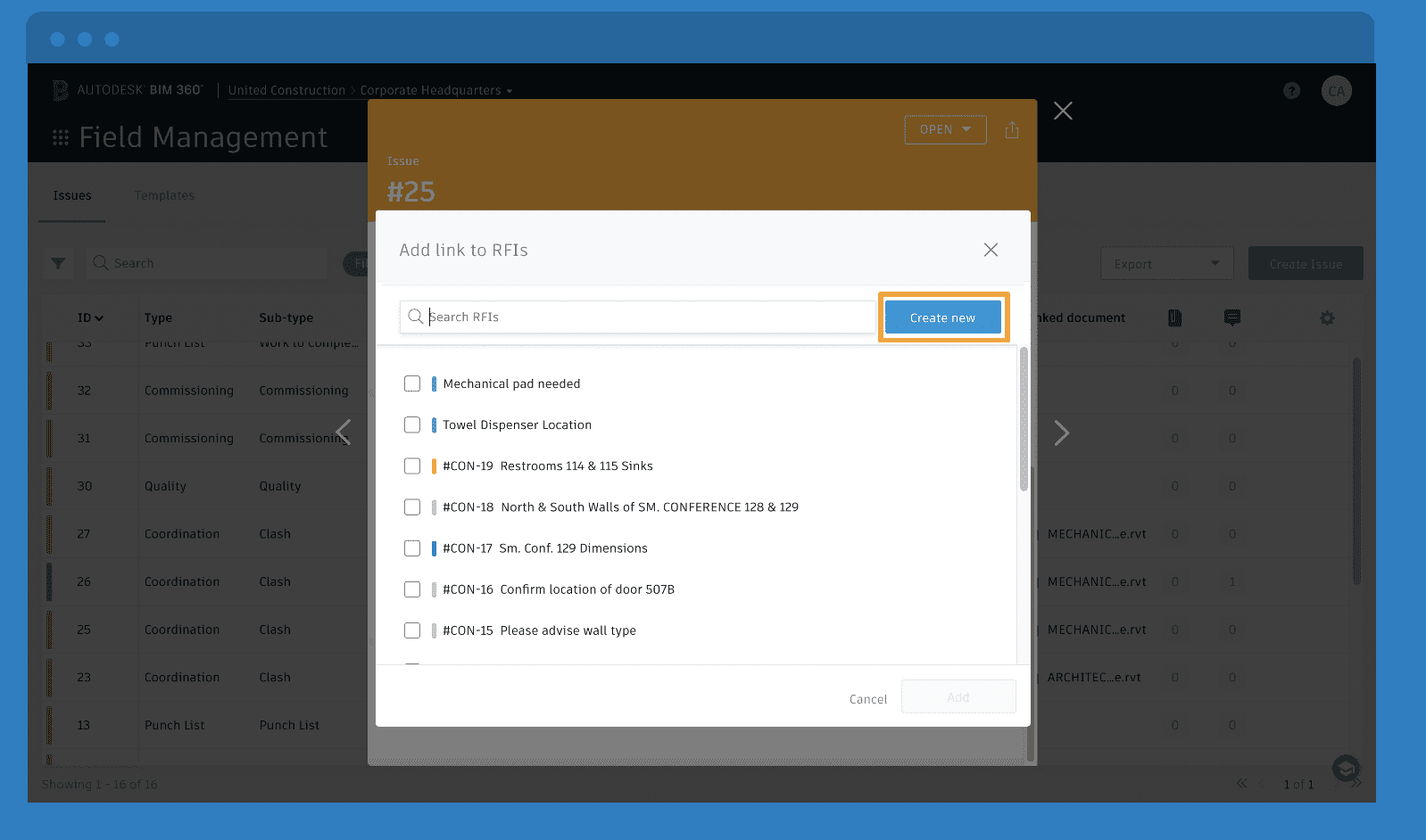 issues to rfis bim 360