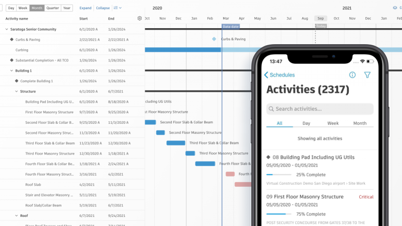 Schedule Tool in Autodesk Build on desktop and mobile/field devices