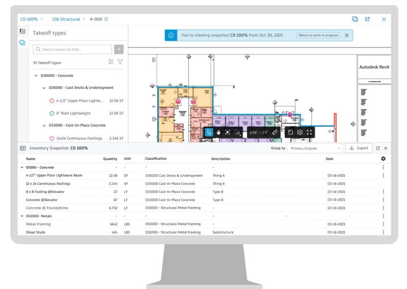 Autodesk Takeoff Snapshots, 50+ New Product Updates for Autodesk Construction Cloud