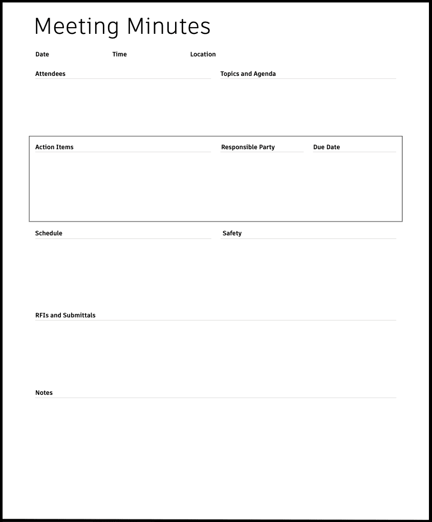 meeting minute template for construction project