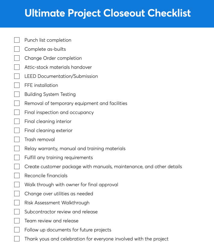 construction project closeout checklist