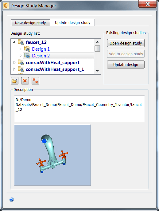 Screenshot of the Autodesk CFD design study manager dialog