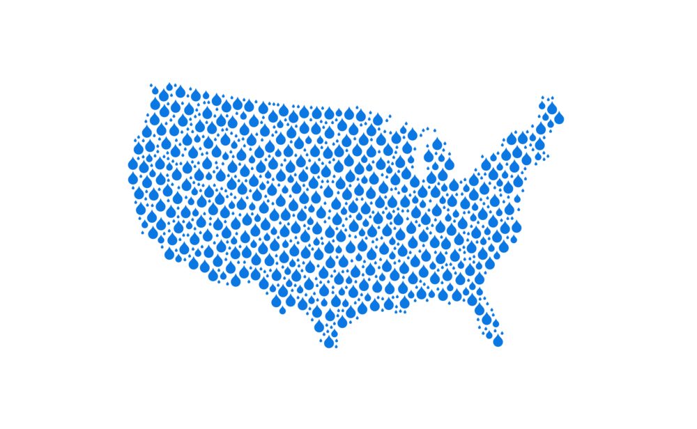 us map made of water droplets